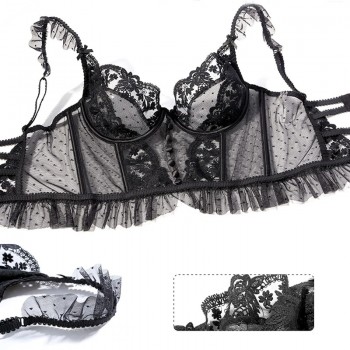 French Lingerie Sexy Women's Underwear Set Push Up Brassiere Lace Transparent Bra Panty Sets